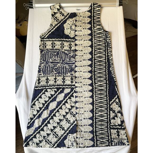 VINTAGE Hilo Hattie Women Dress 10 Navy Geometric Shift Sleeveless Knee Length - Picture 9 of 9